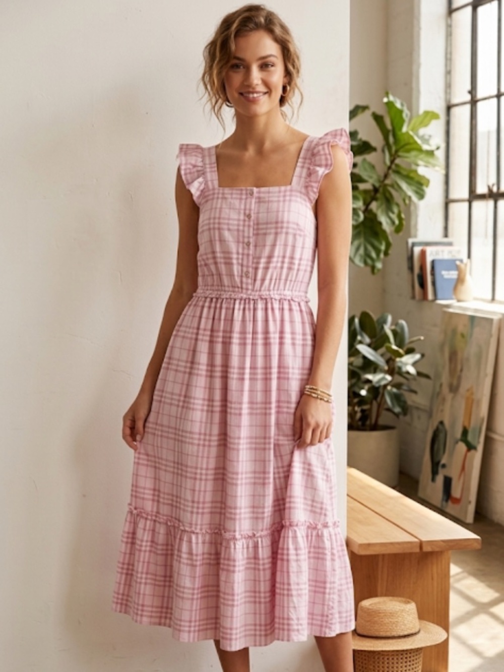 Blu Pepper Pink Gingham Maxi Dress